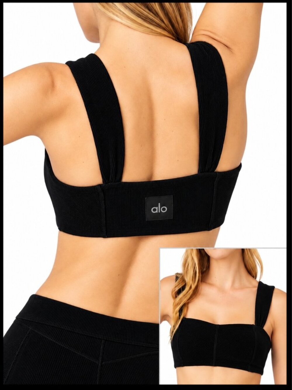Alo Yoga Winter Break Bra Black Micro Corduroy Sweetheart Neck S